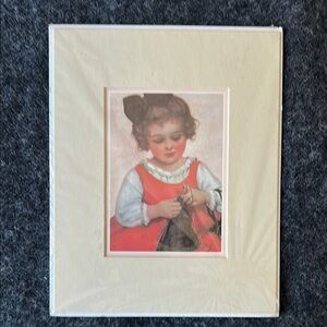 Vintage Girl in Red Dress Art post card  1986 Eugene Mitchell collection